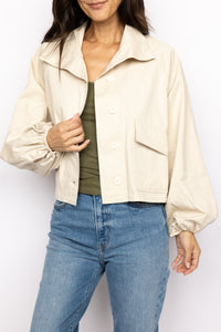 Wide Mock Neck Button Down Jacket