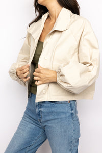 Wide Mock Neck Button Down Jacket