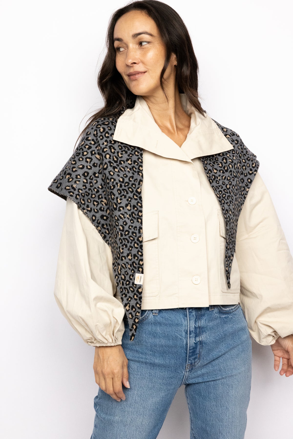 Wide Mock Neck Button Down Jacket