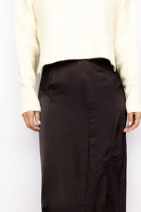 Lace-Inset High-Slit Column Skirt
