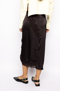 Lace-Inset High-Slit Column Skirt