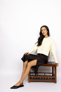 Lace-Inset High-Slit Column Skirt