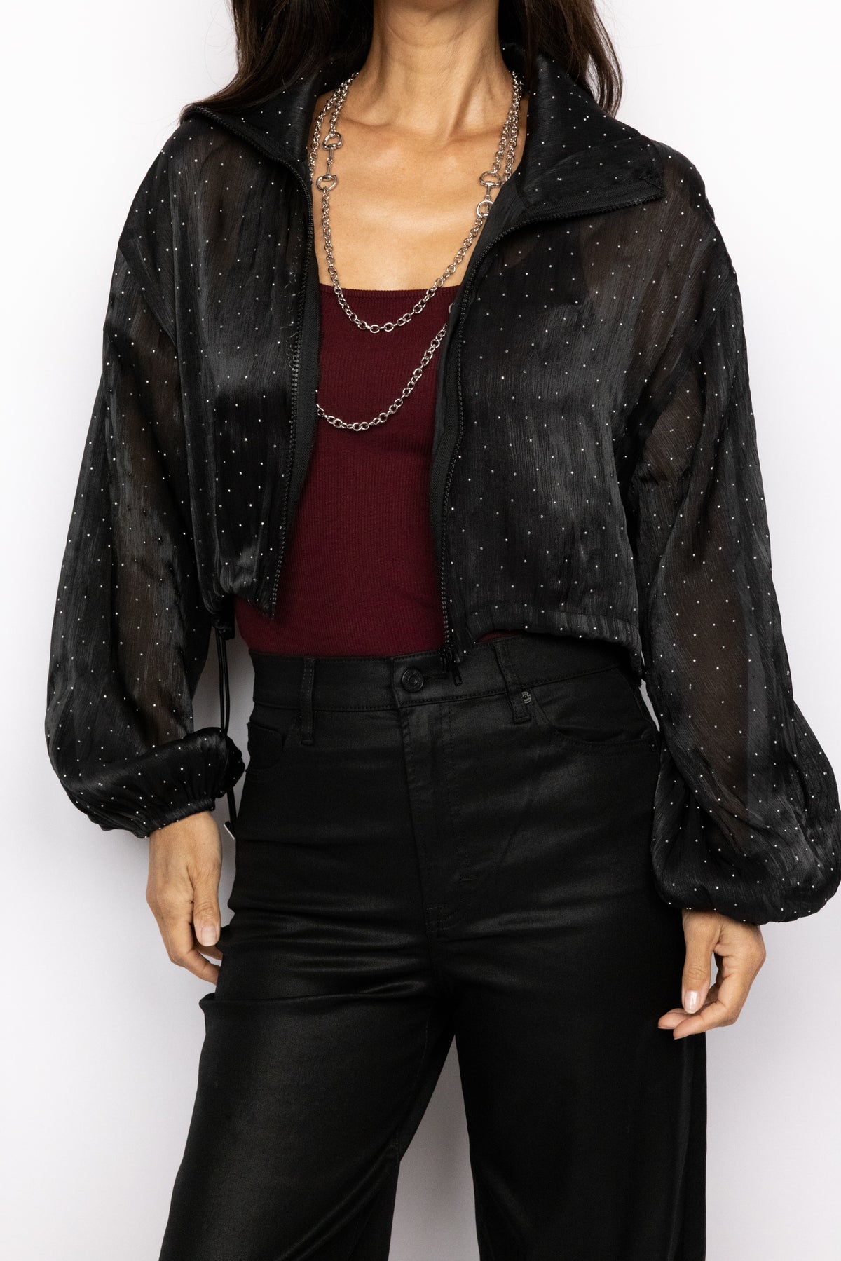 Sparkle Mock Neck Cropped Jacket
