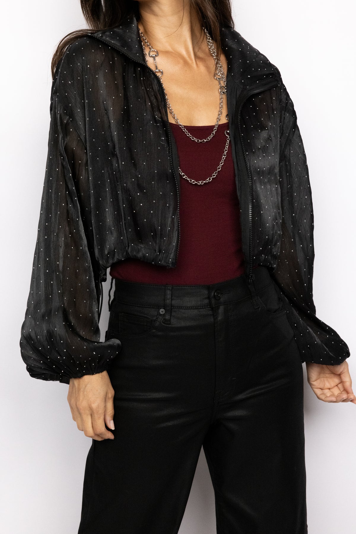 Sparkle Mock Neck Cropped Jacket