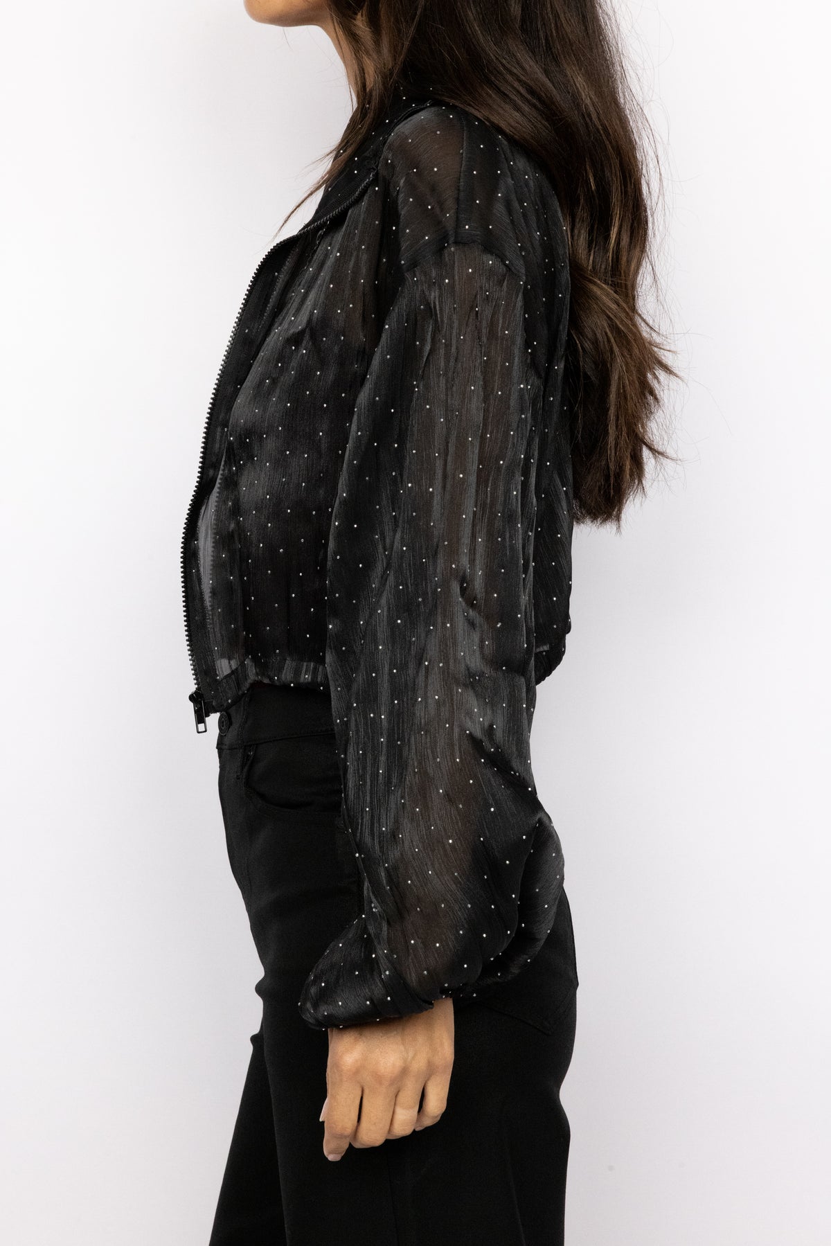 Sparkle Mock Neck Cropped Jacket