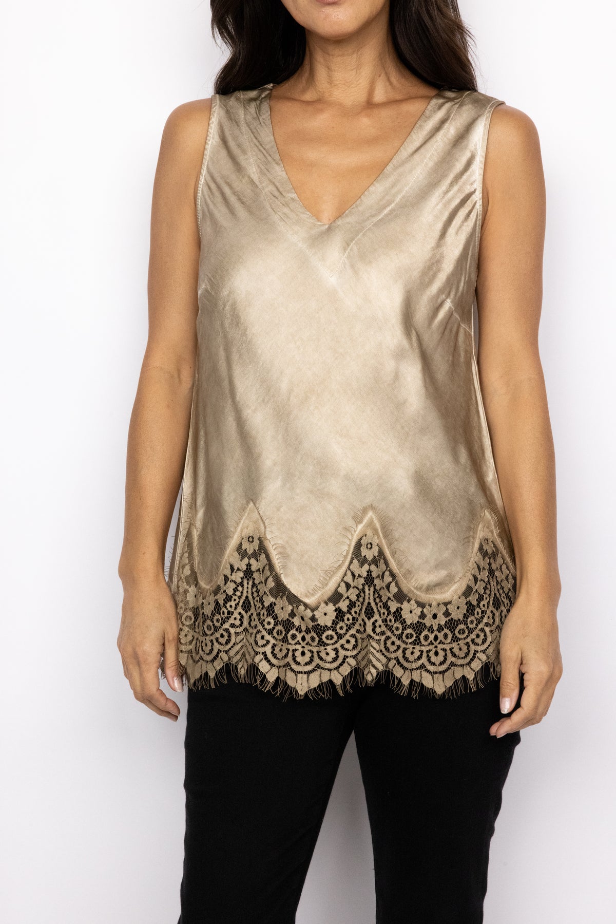 V-Neck Lace Hem Tank