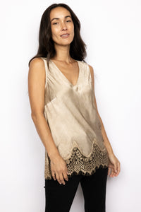 V-Neck Lace Hem Tank