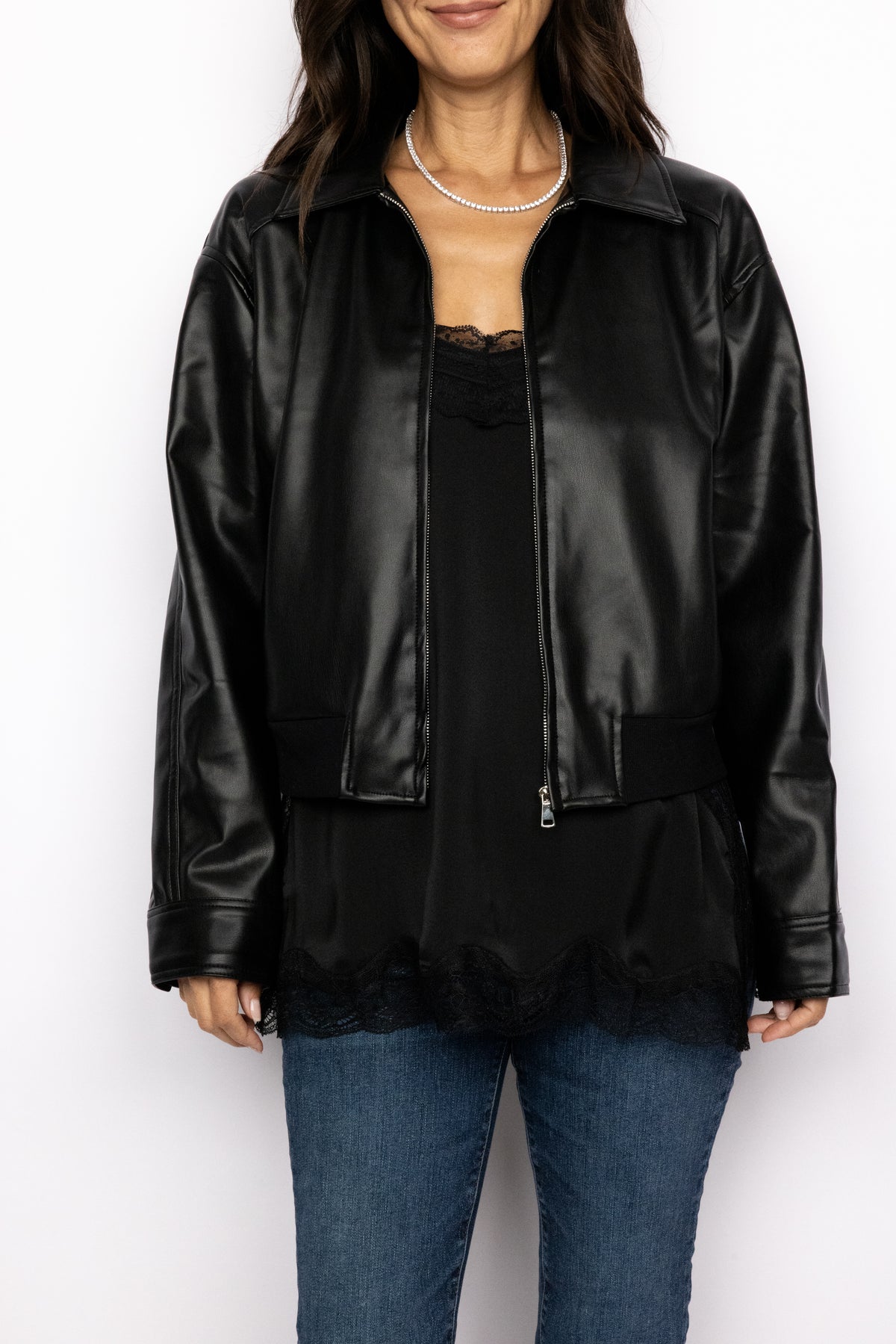 Vegan Leather Bomber Jacket