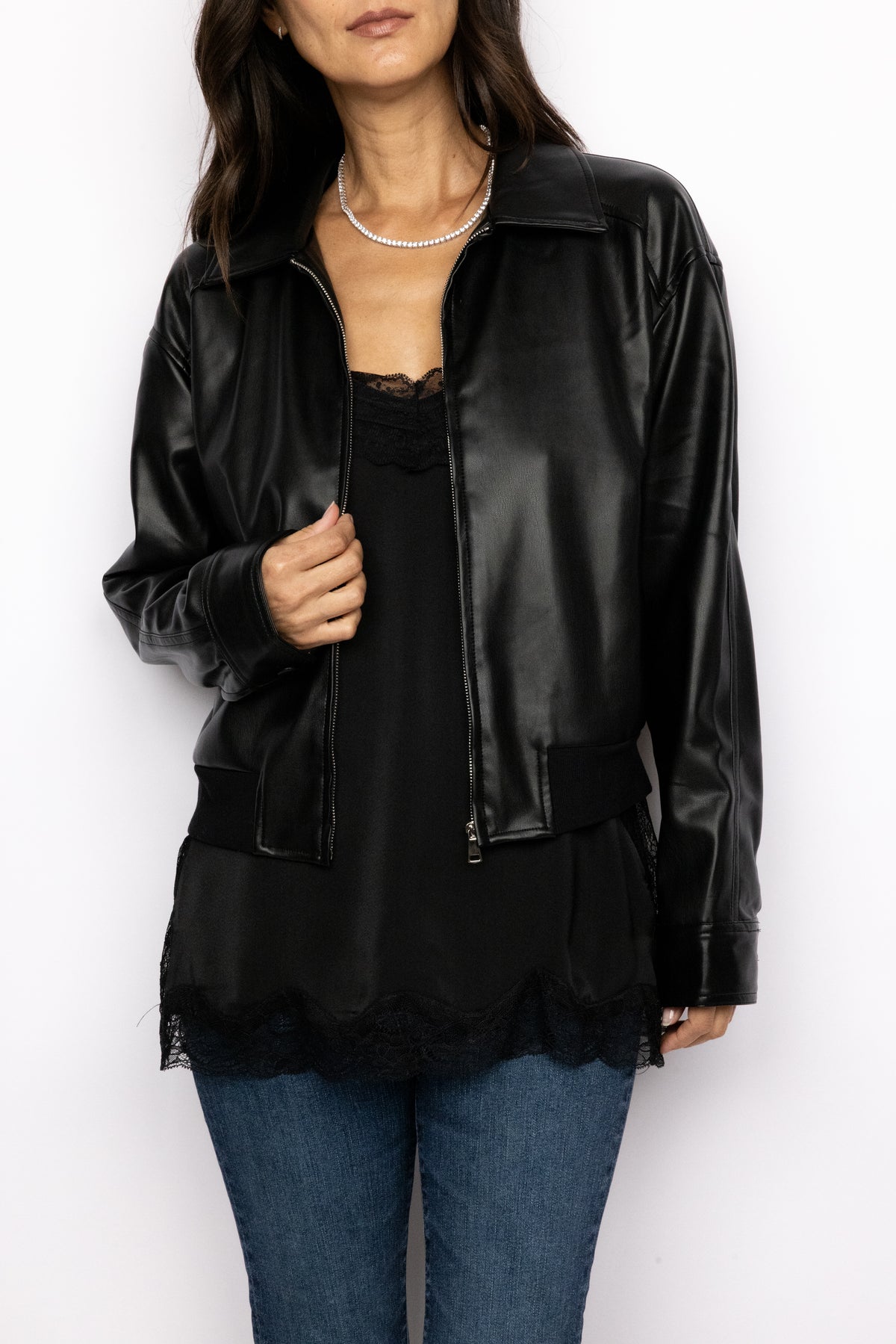 Vegan Leather Bomber Jacket