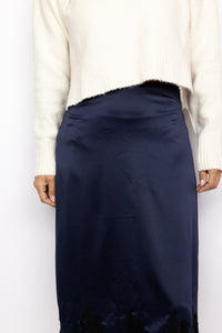Lois Lace Trim Satin Midi Skirt