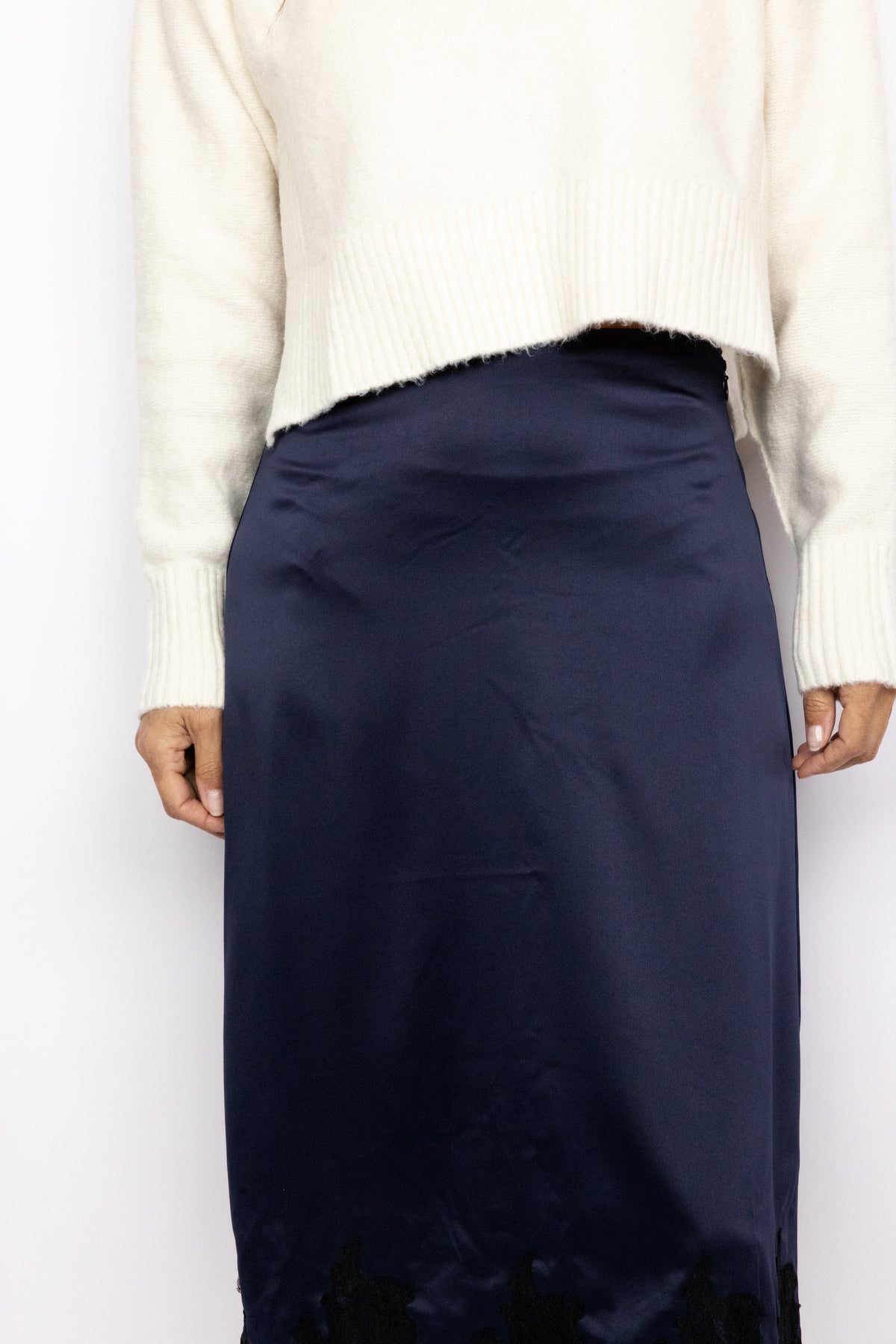 Lois Lace Trim Satin Midi Skirt