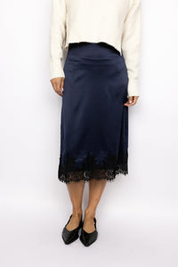 Lois Lace Trim Satin Midi Skirt