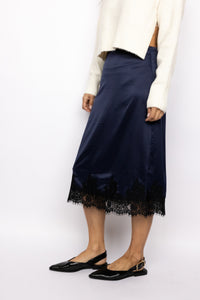 Lois Lace Trim Satin Midi Skirt
