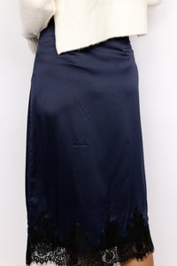 Lois Lace Trim Satin Midi Skirt