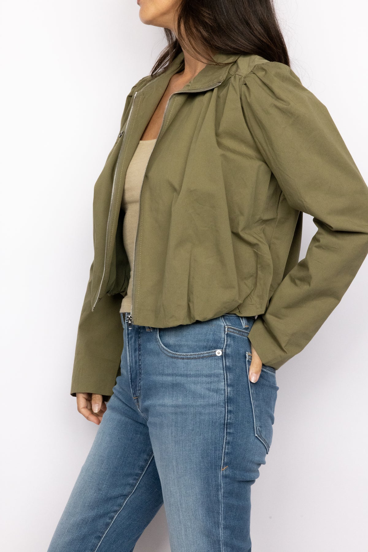 Zip Up Bubble Hem Jacket