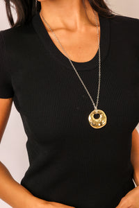 Mixed Metal Long Chain Pendant Necklace