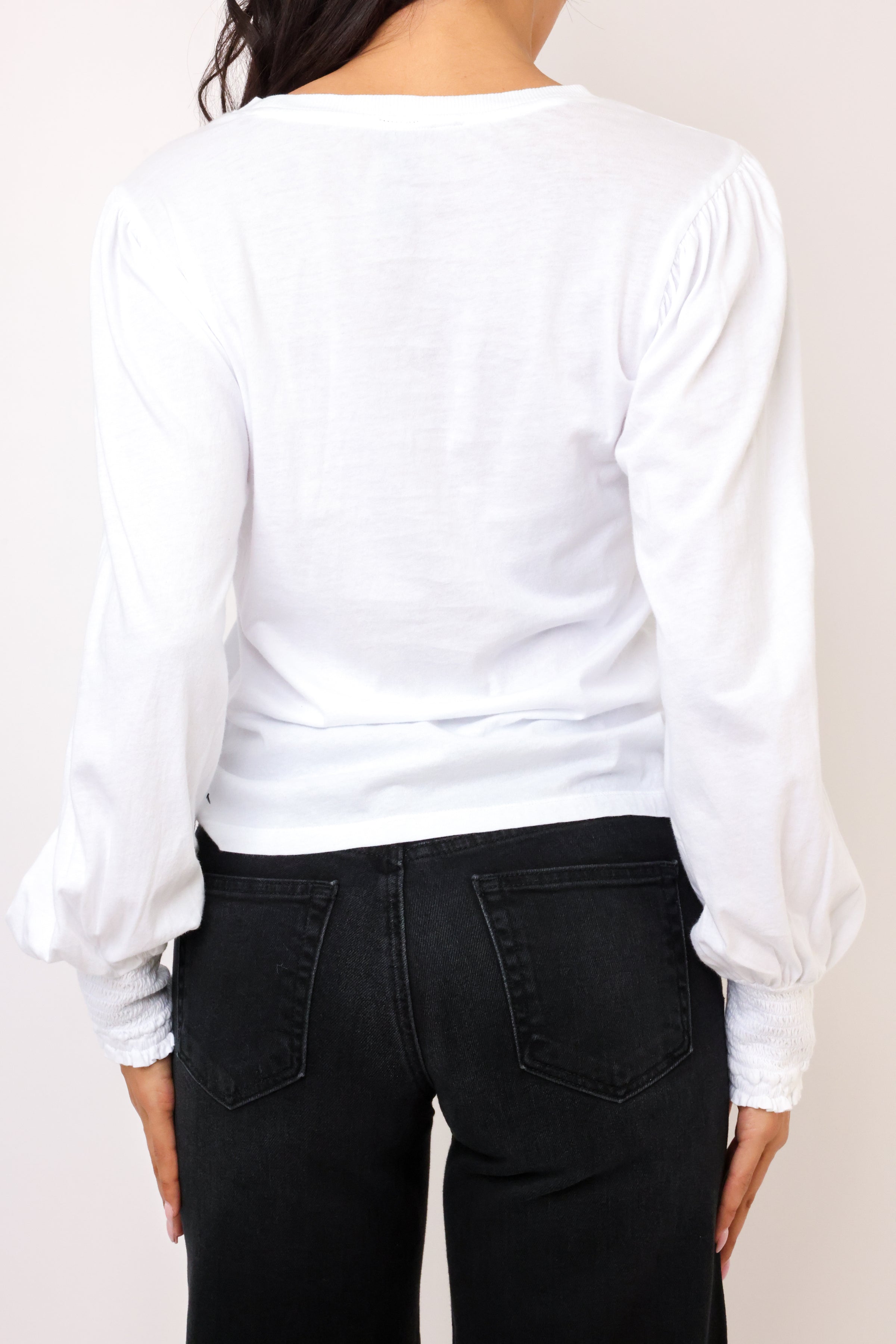 Smocked Cuff Shirred Long Sleeve