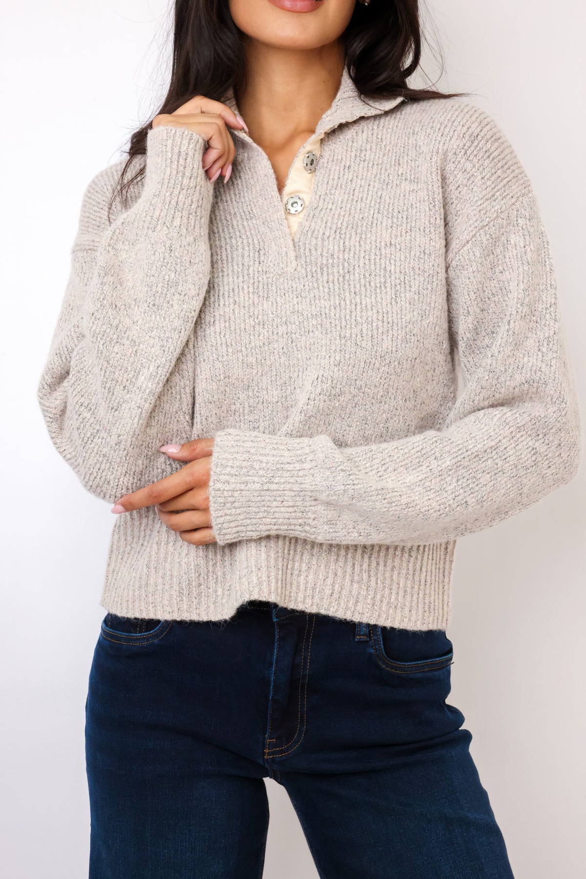 Nova Snap Front Henley Sweater