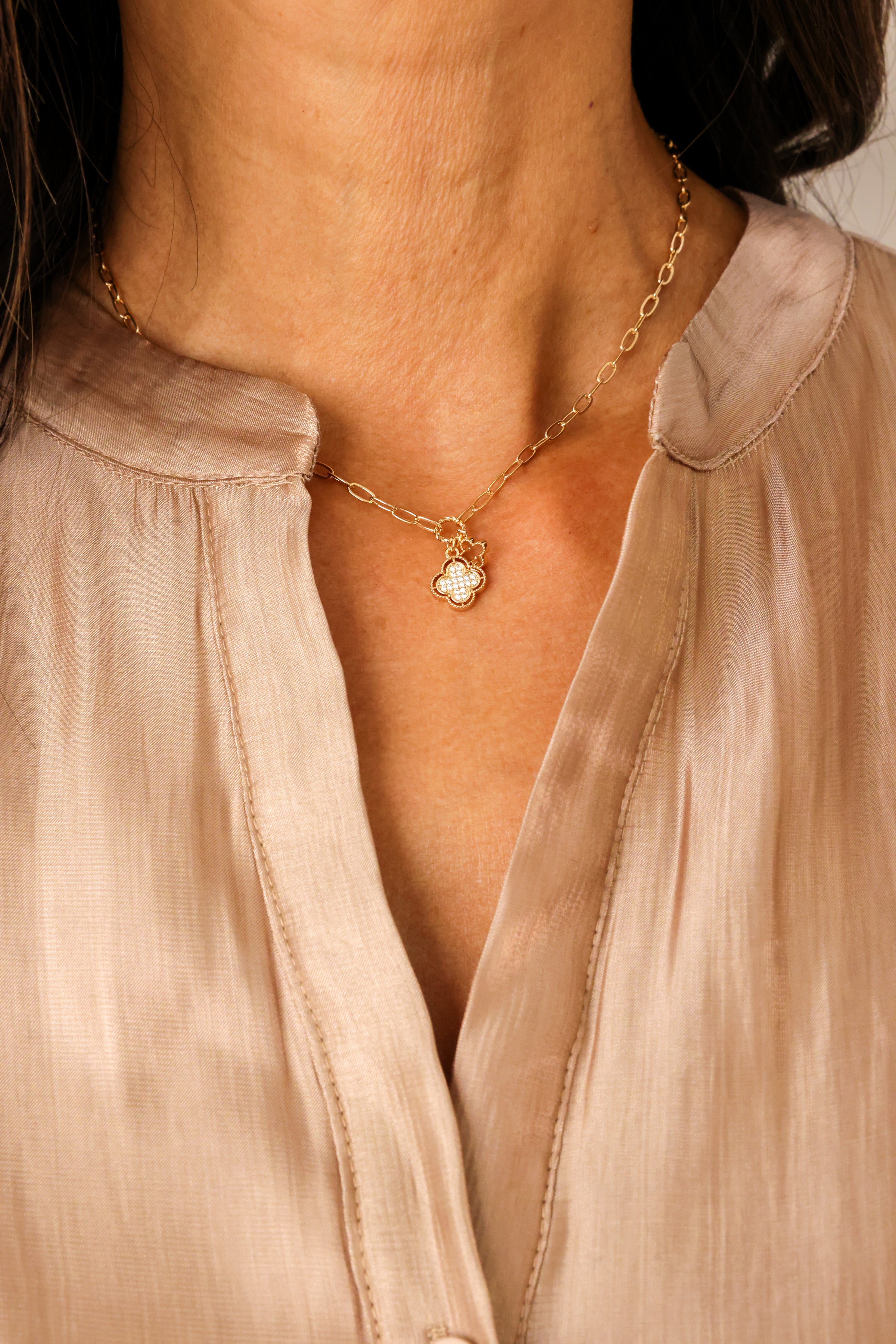 Double Clover Charm Necklace