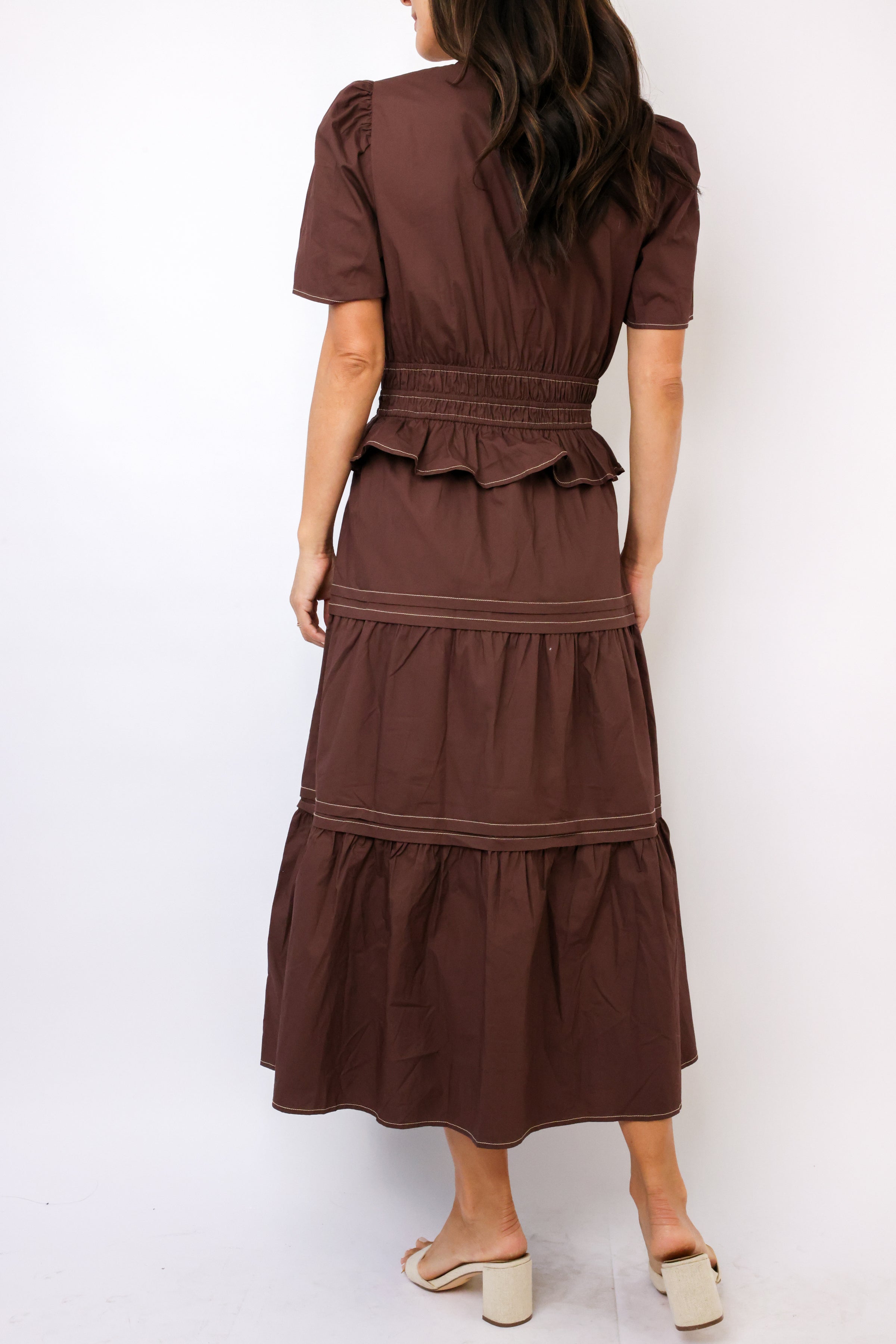 THML Short Sleeve Tiered Midi Dress