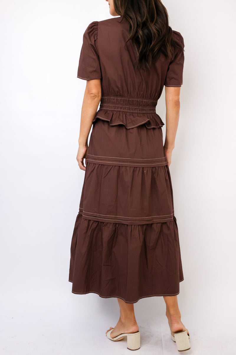 THML Short Sleeve Tiered Midi Dress