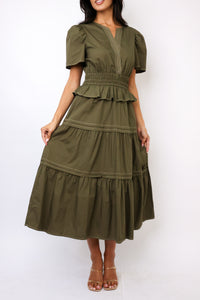 THML Short Sleeve Tiered Midi Dress