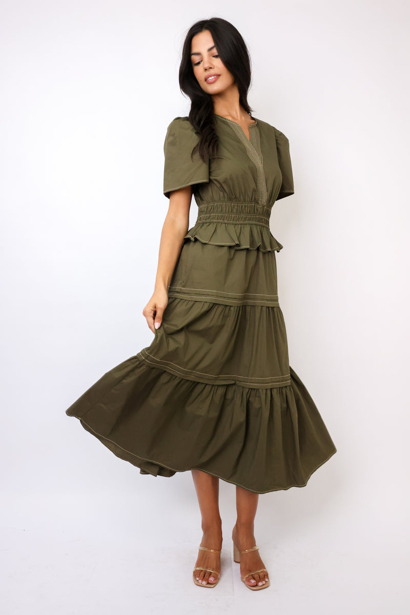 THML Short Sleeve Tiered Midi Dress