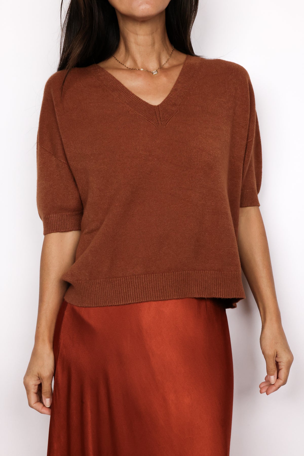 V-Neck 3/4 Sleeve Knit Sweater