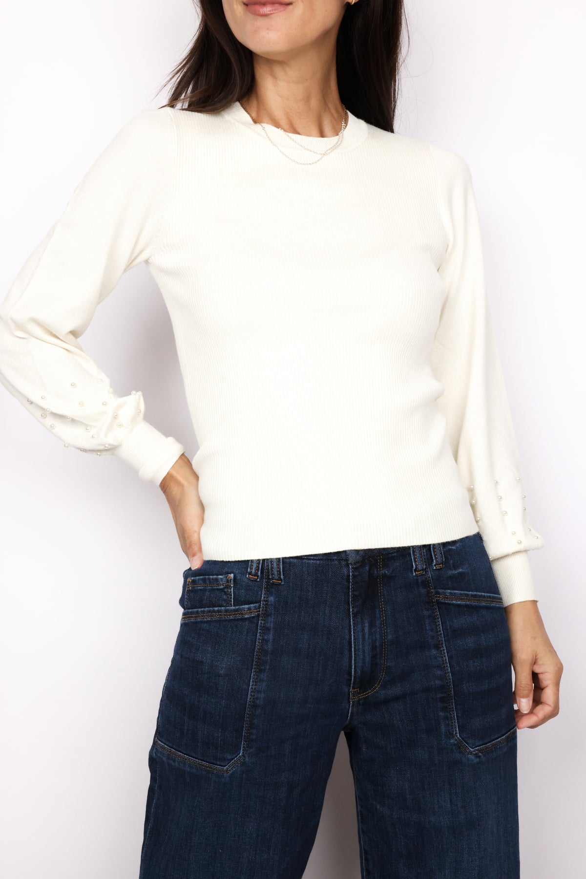 Pearl Trim Long Sleeve Sweater