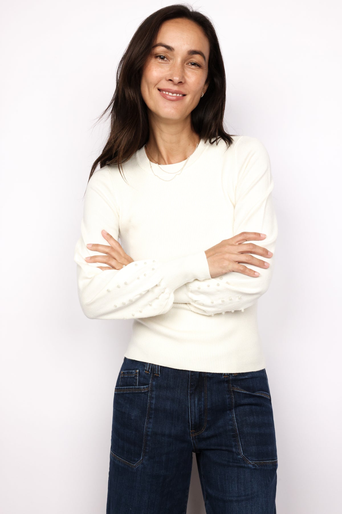 Pearl Trim Long Sleeve Sweater