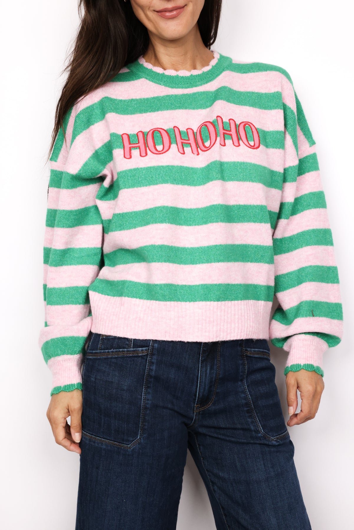 Ho Ho Ho Scallop Trim Sweater