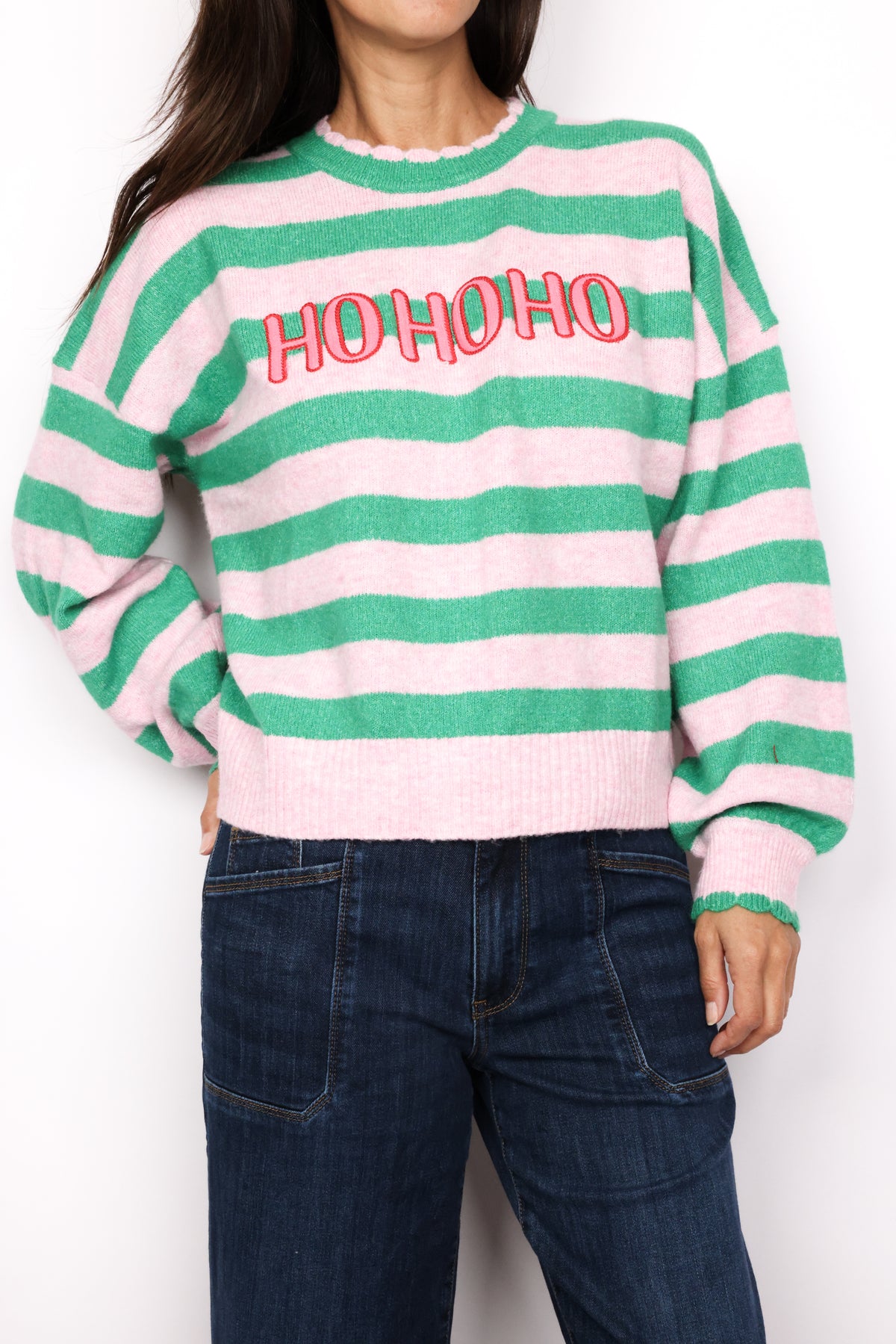Ho Ho Ho Scallop Trim Sweater