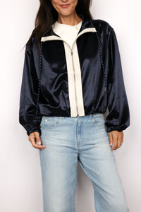 Satin Color Block Zip Up Jacket