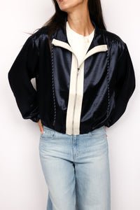 Satin Color Block Zip Up Jacket