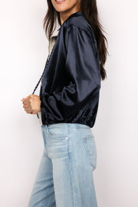 Satin Color Block Zip Up Jacket