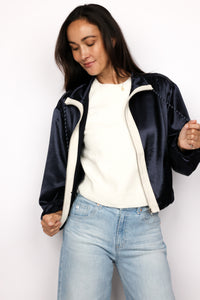 Satin Color Block Zip Up Jacket