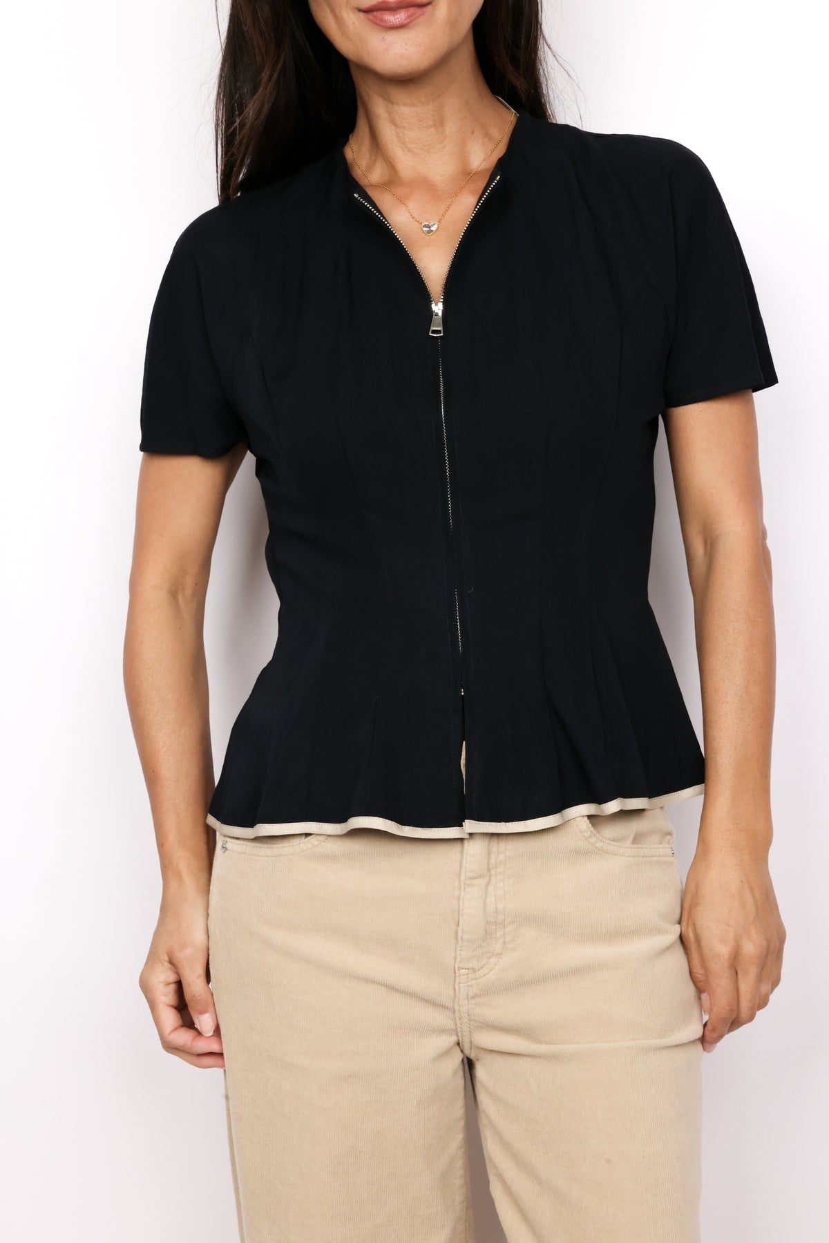 Contour Seam Zip Front Blouse