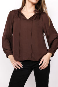 Beaded Tie Neck Long Sleeve Blouse