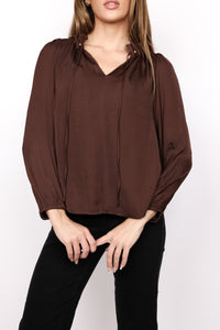 Beaded Tie Neck Long Sleeve Blouse
