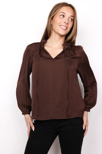 Beaded Tie Neck Long Sleeve Blouse