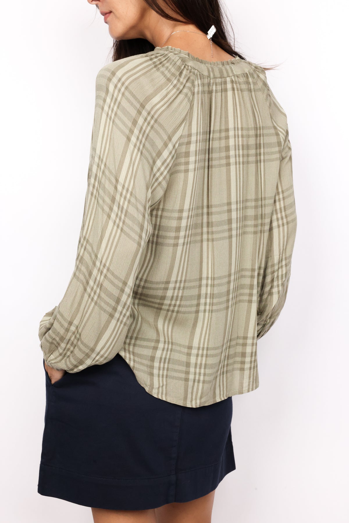 Mono Plaid Flowy Top