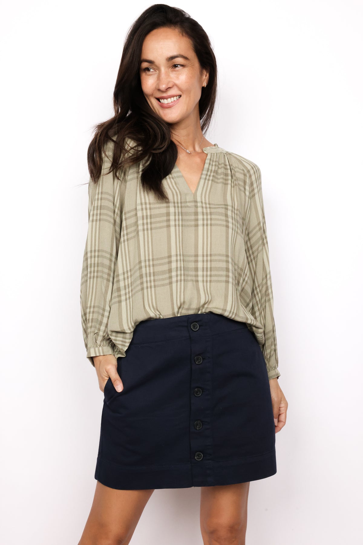 Mono Plaid Flowy Top