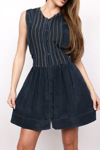 Contrast Stitch Button Front Mini Dress