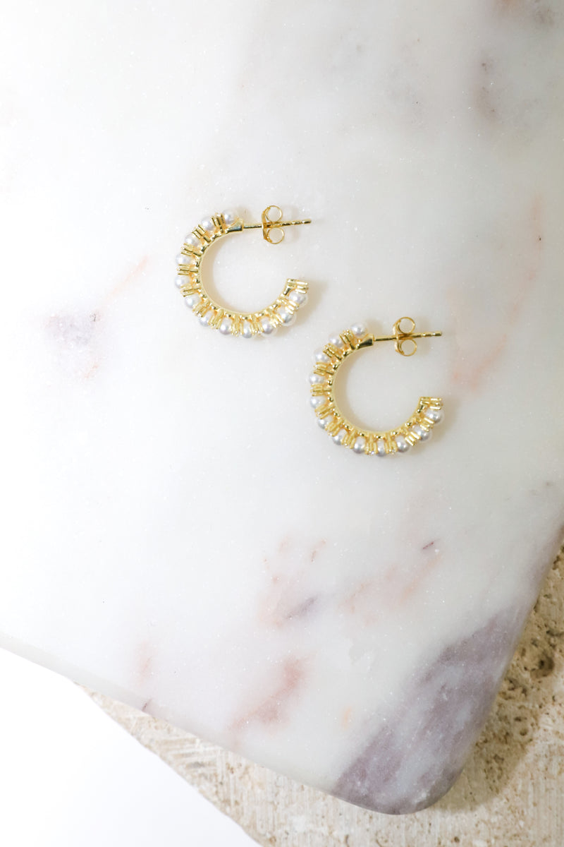 PG Designs Small Pearl and Crystal Hoop Earrings