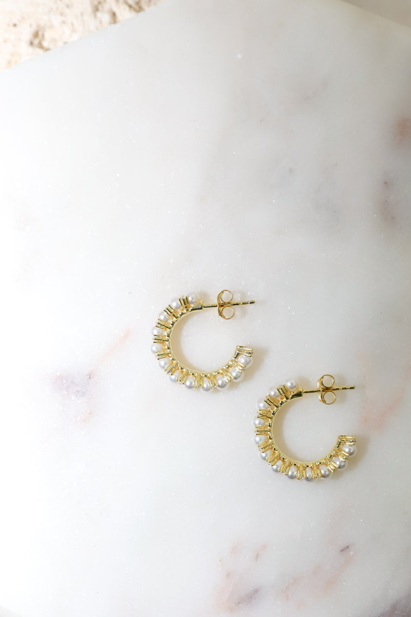 PG Designs Small Pearl and Crystal Hoop Earrings