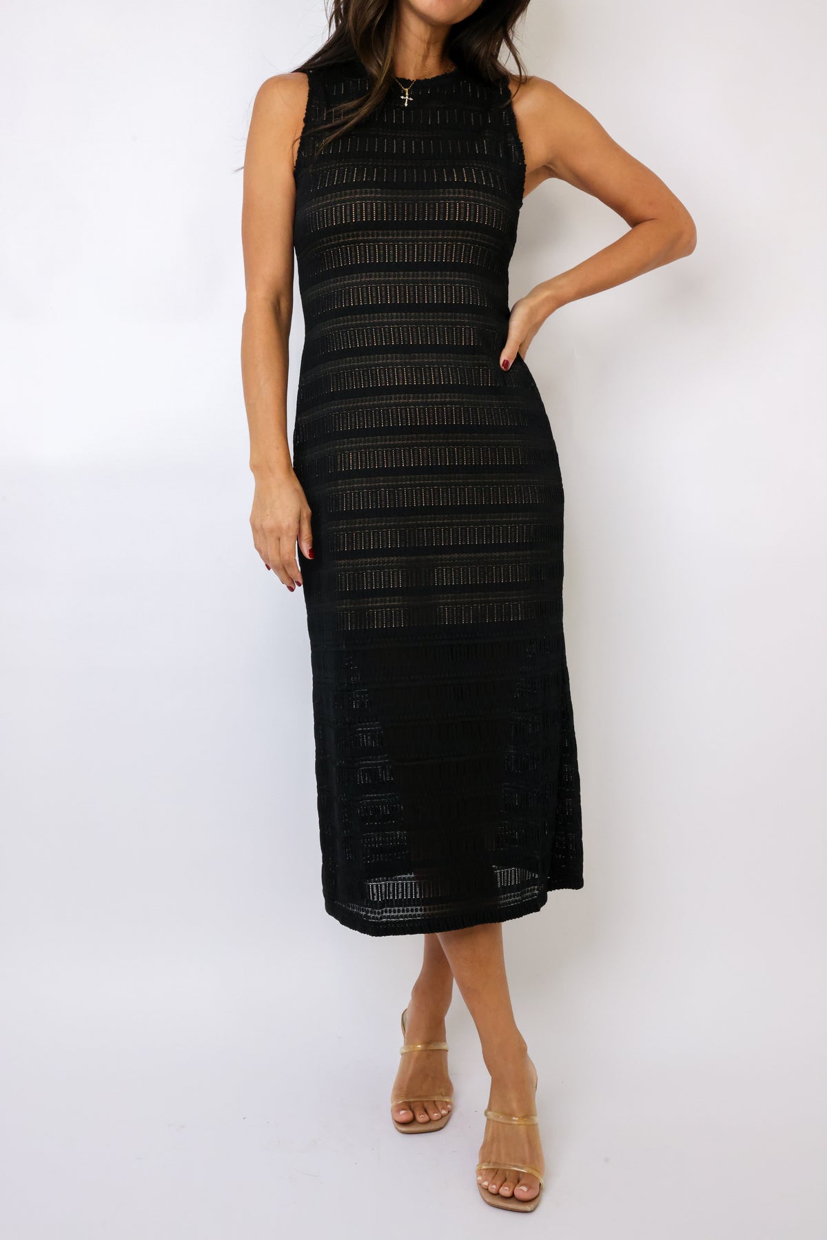 Stripe Sleeveless Midi Dress