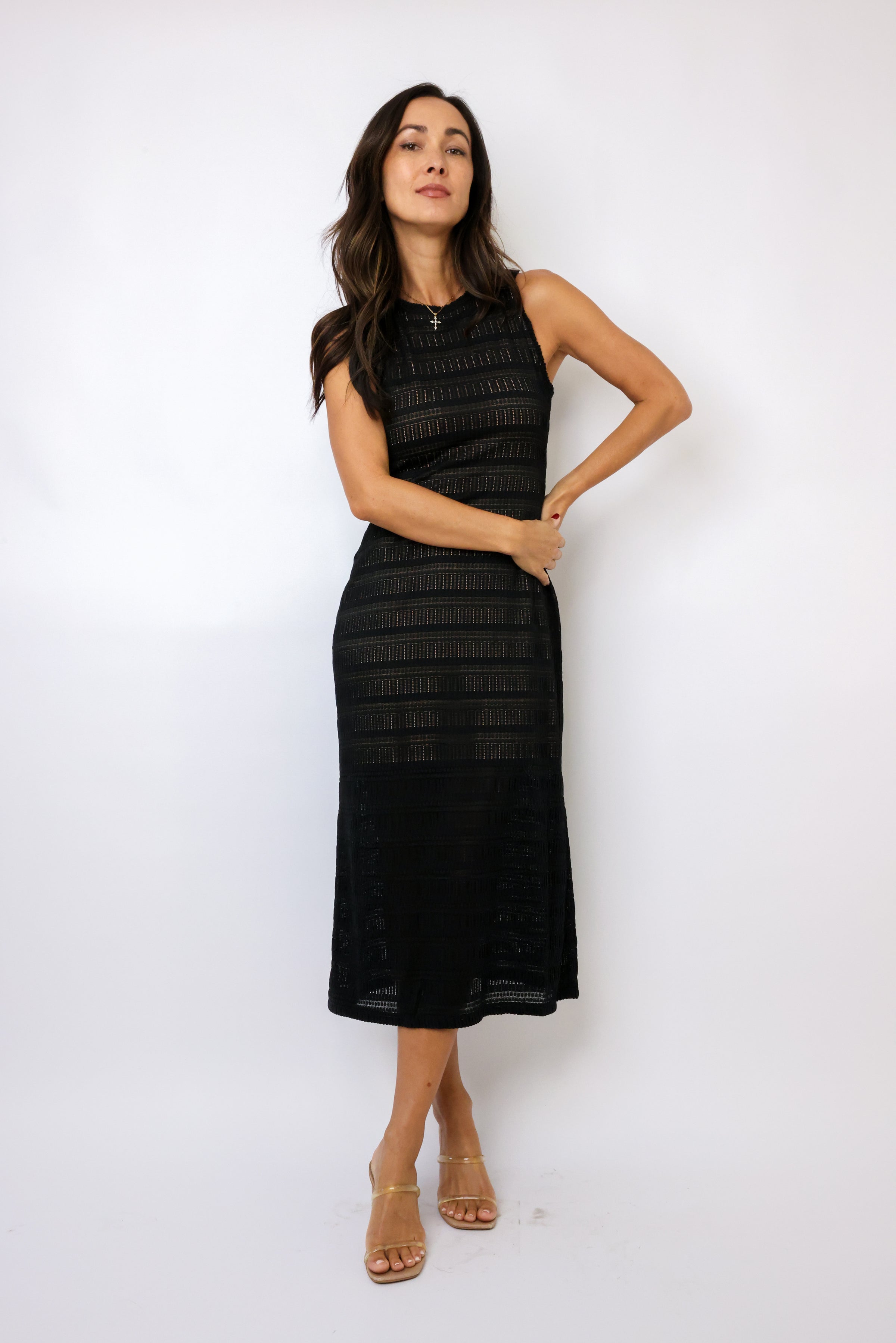 Stripe Sleeveless Midi Dress