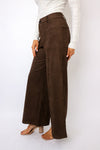 Suede Mid-Rise Long Flare Pants