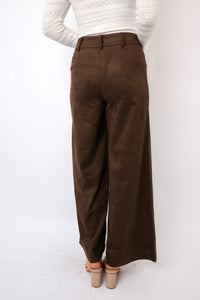 Suede Mid-Rise Long Flare Pants