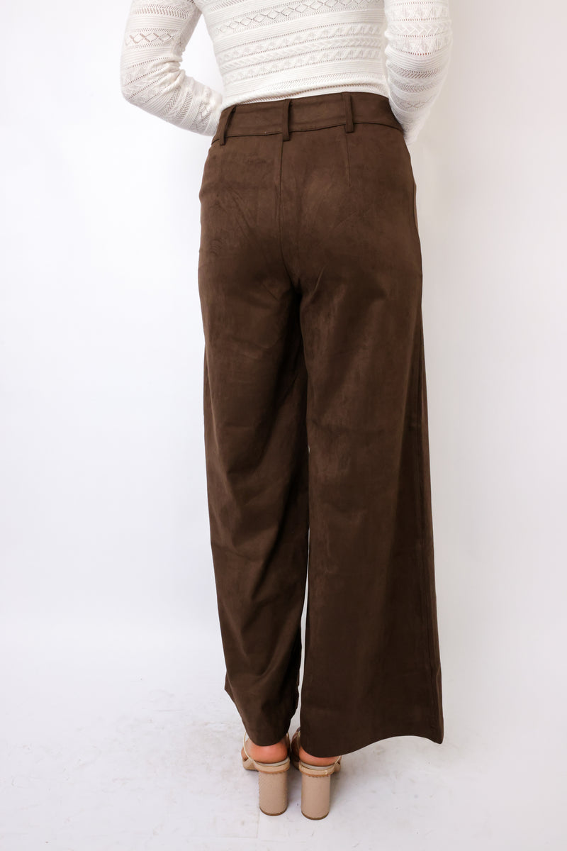 Suede Mid-Rise Long Flare Pants